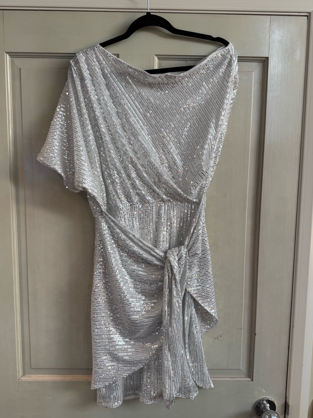 Grace Karin One-Shoulder Silver Sequin Knot Party Dress NWT - Picture 3 of 8